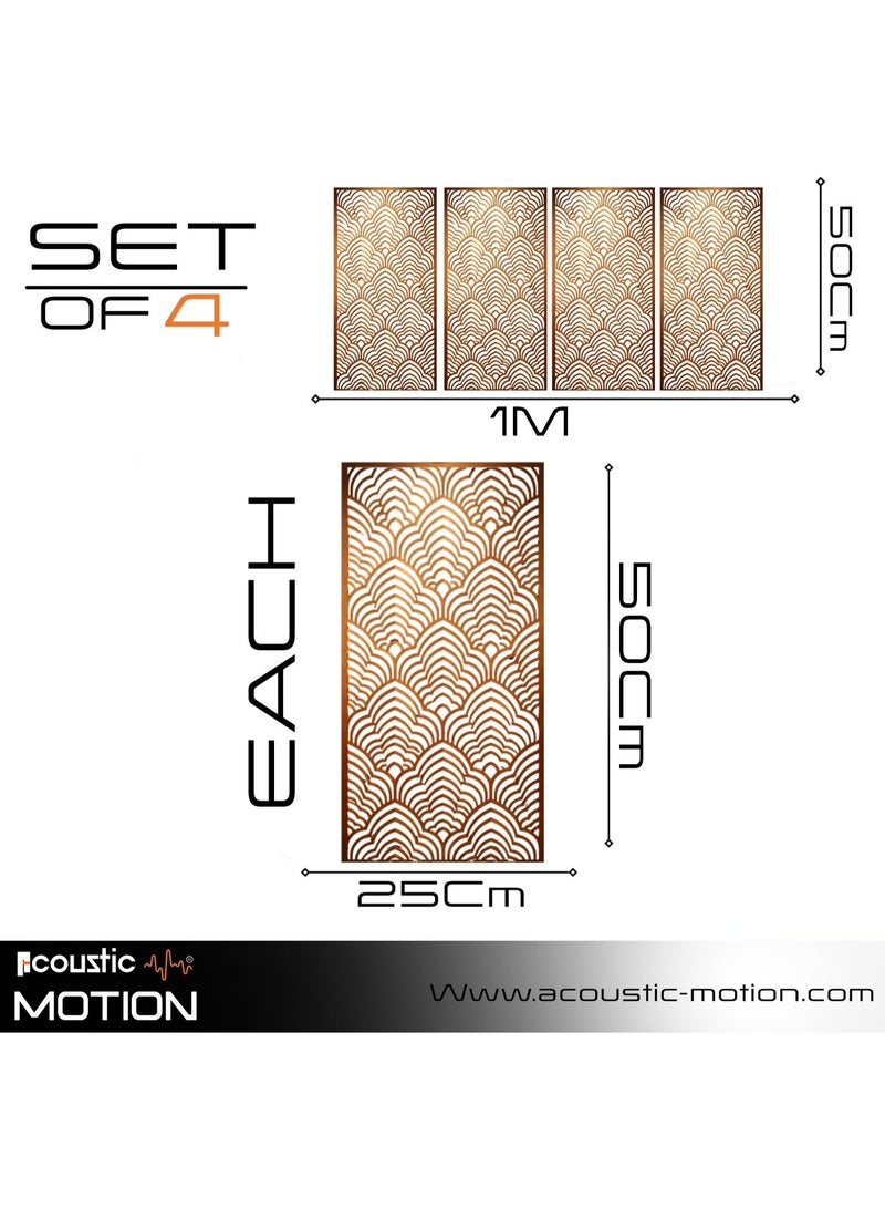 أكويستك موشان لوحات جدارية خشبية من خشب MDF من ACOUSTIC MOTION®، تصميم CALMWAVE مع شريط لاصق مزدوج الوجه، لون بني عصري، مناسبة للمنزل، غرفة المعيشة، غرفة النوم، المكتب والفندق، 25×50×0.5 سم، طقم من 4 قطع - Image 2